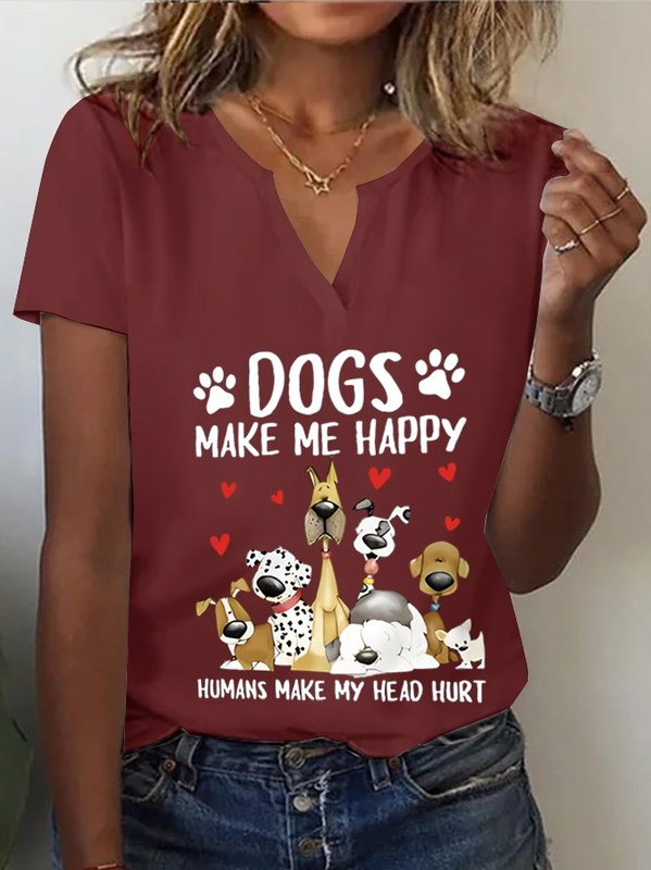 Dog Pattern Jersey Loose Casual Top